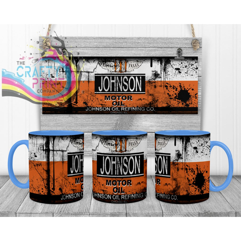 Johnson Motor Oil Dirty Mug - Blue Handle & Inner - Mugs