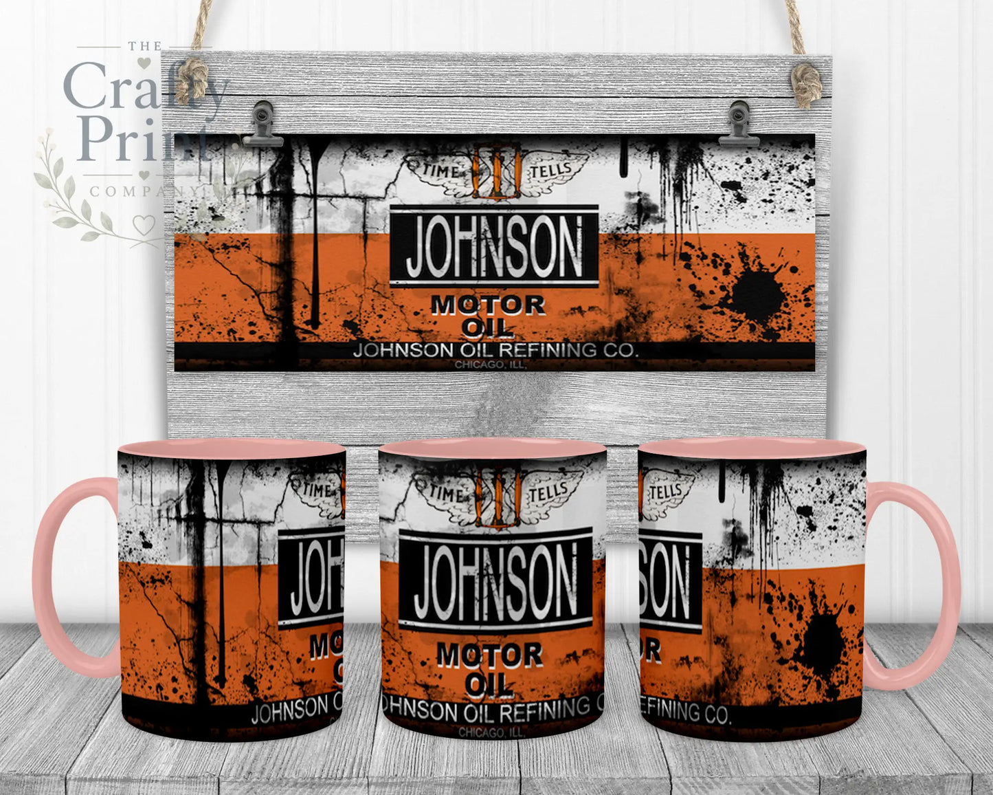 Johnson Motor Oil Dirty Mug - Pink Handle & Inner - Mugs