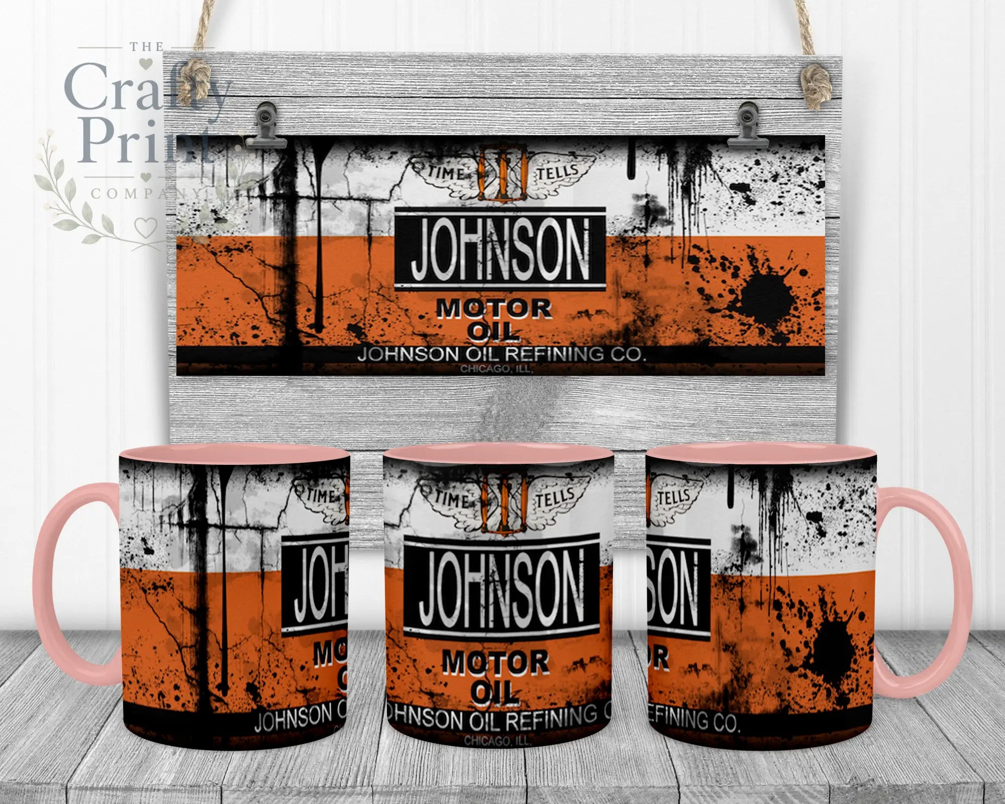 Johnson Motor Oil Dirty Mug - Pink Handle & Inner - Mugs