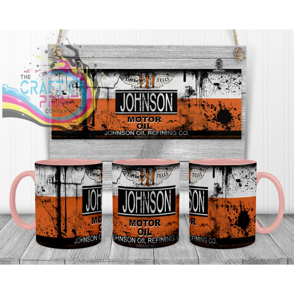 Johnson Motor Oil Dirty Mug - Pink Handle & Inner - Mugs