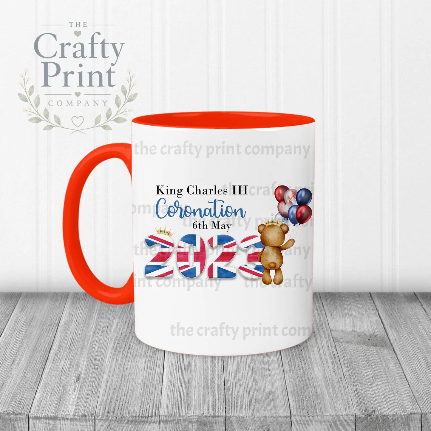 King Charles III Coronation 2023 Balloon Mug - Red Handle &