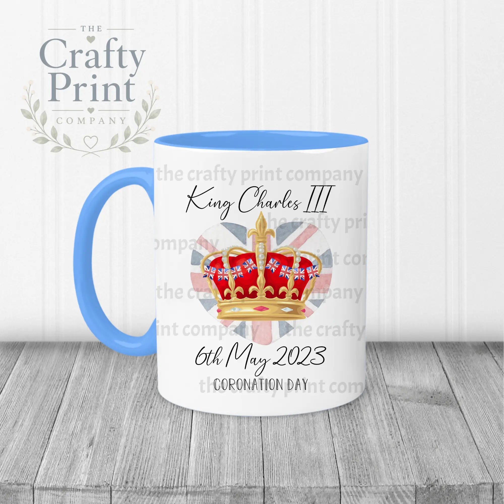 King Charles III Coronation 2023 Crown Mug - Blue Handle &