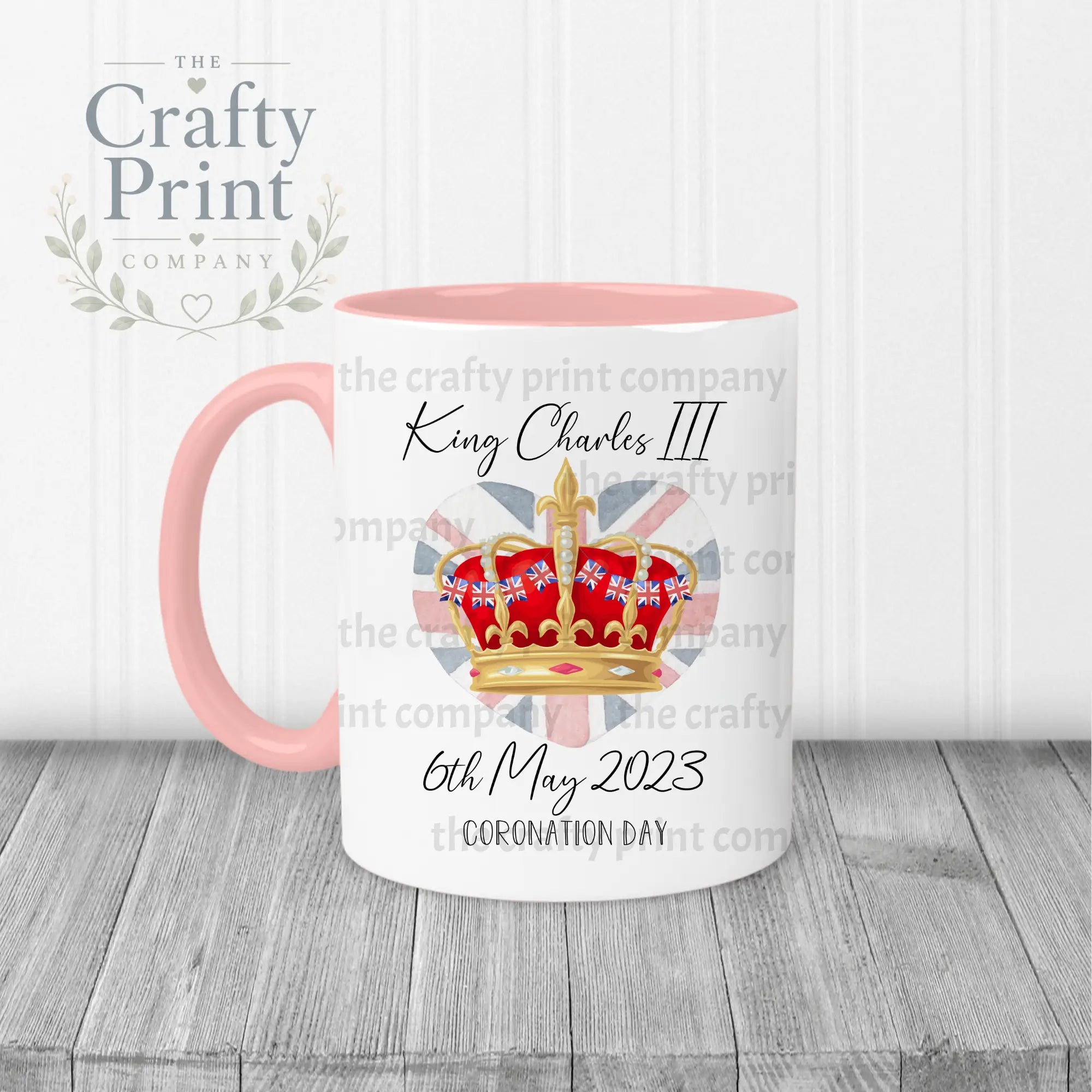 King Charles III Coronation 2023 Crown Mug - Pink Handle &