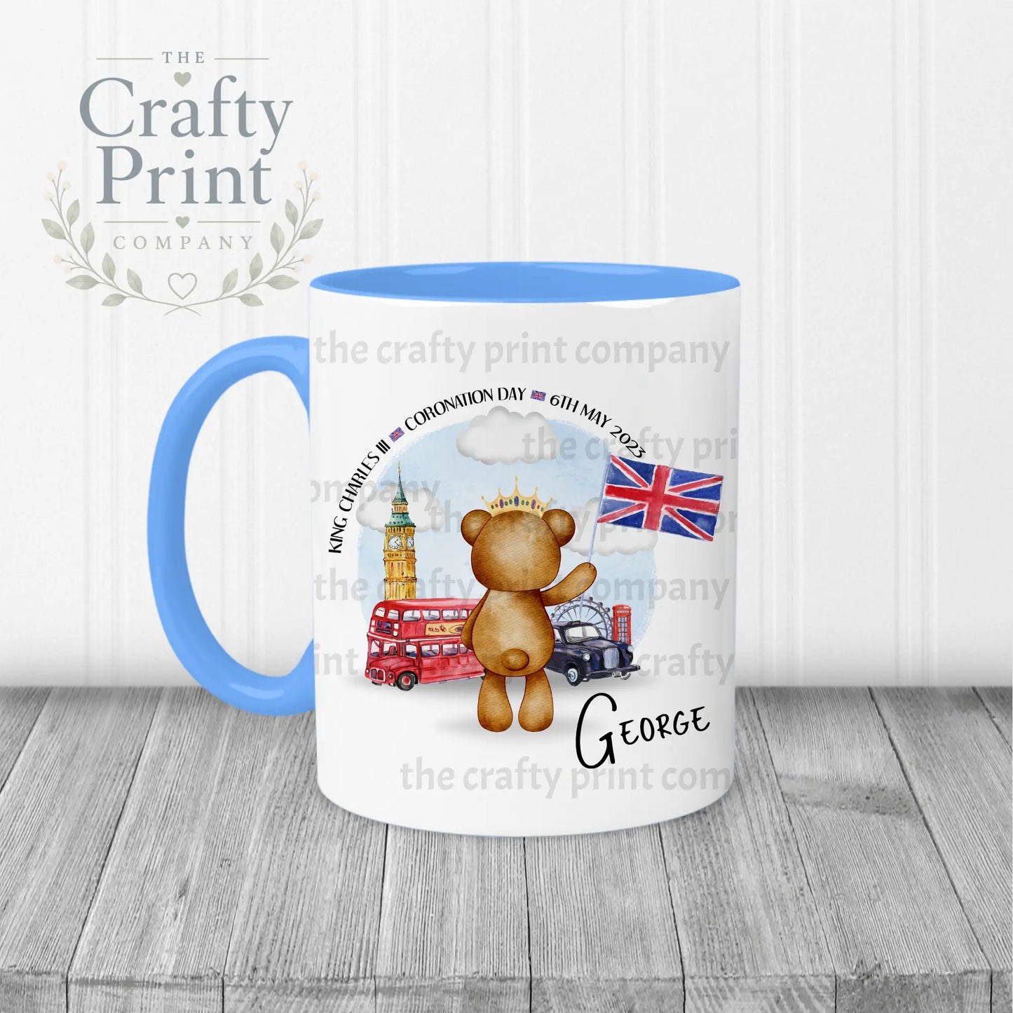 King Charles III Coronation 2023 Teddy Mug - Blue Handle &