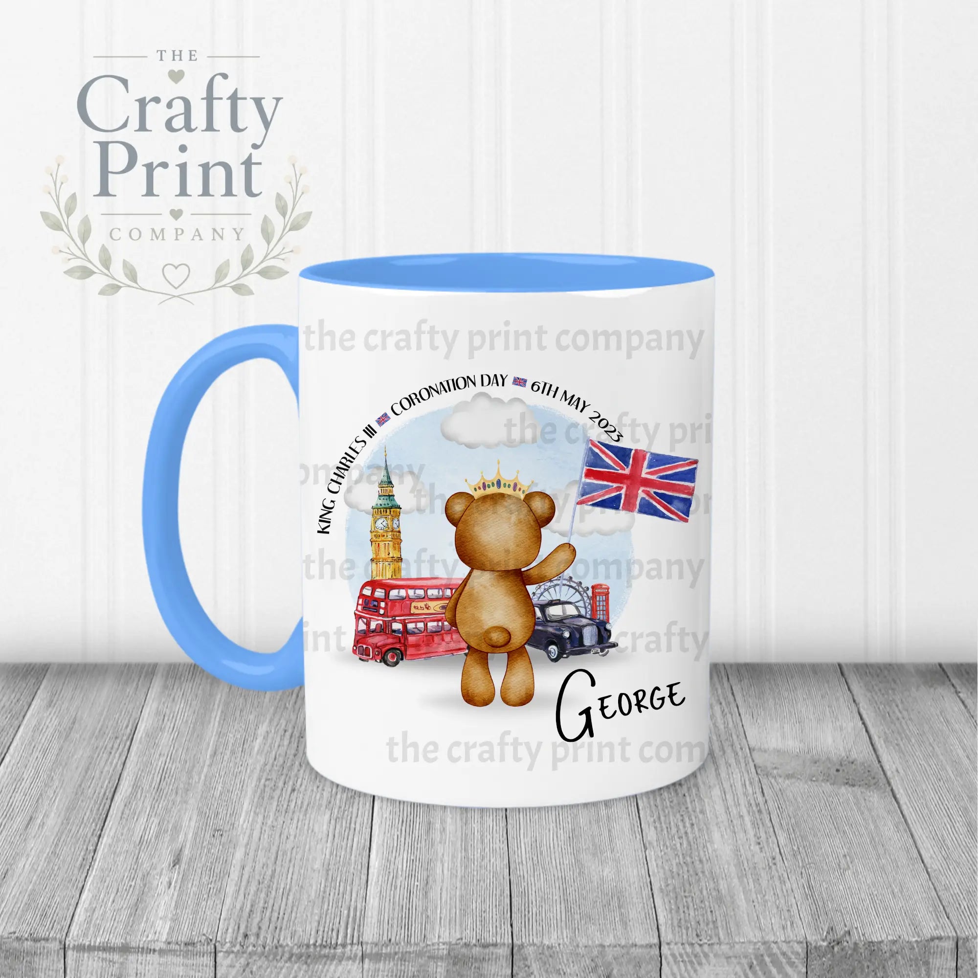King Charles III Coronation 2023 Teddy Mug - Blue Handle &