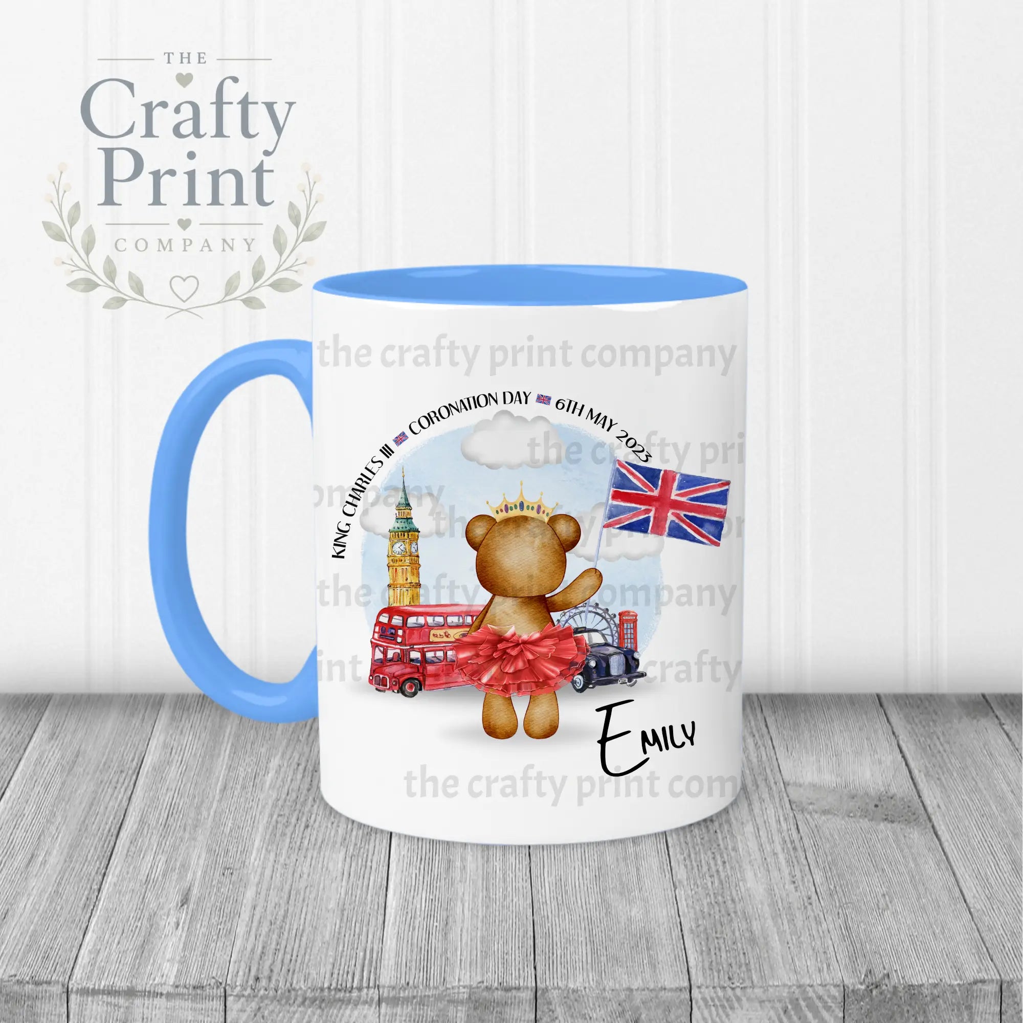 King Charles III Coronation 2023 Teddy Mug - Blue Handle &