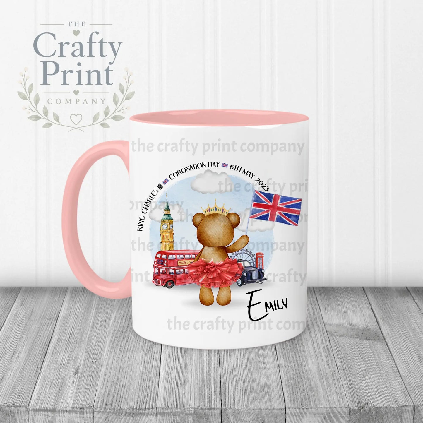 King Charles III Coronation 2023 Teddy Mug - Pink Handle &