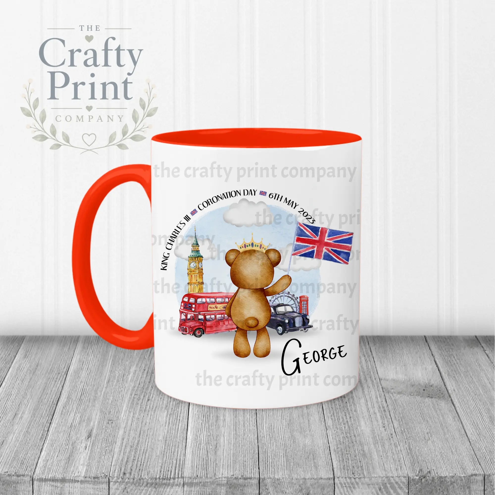 King Charles III Coronation 2023 Teddy Mug - Red Handle &