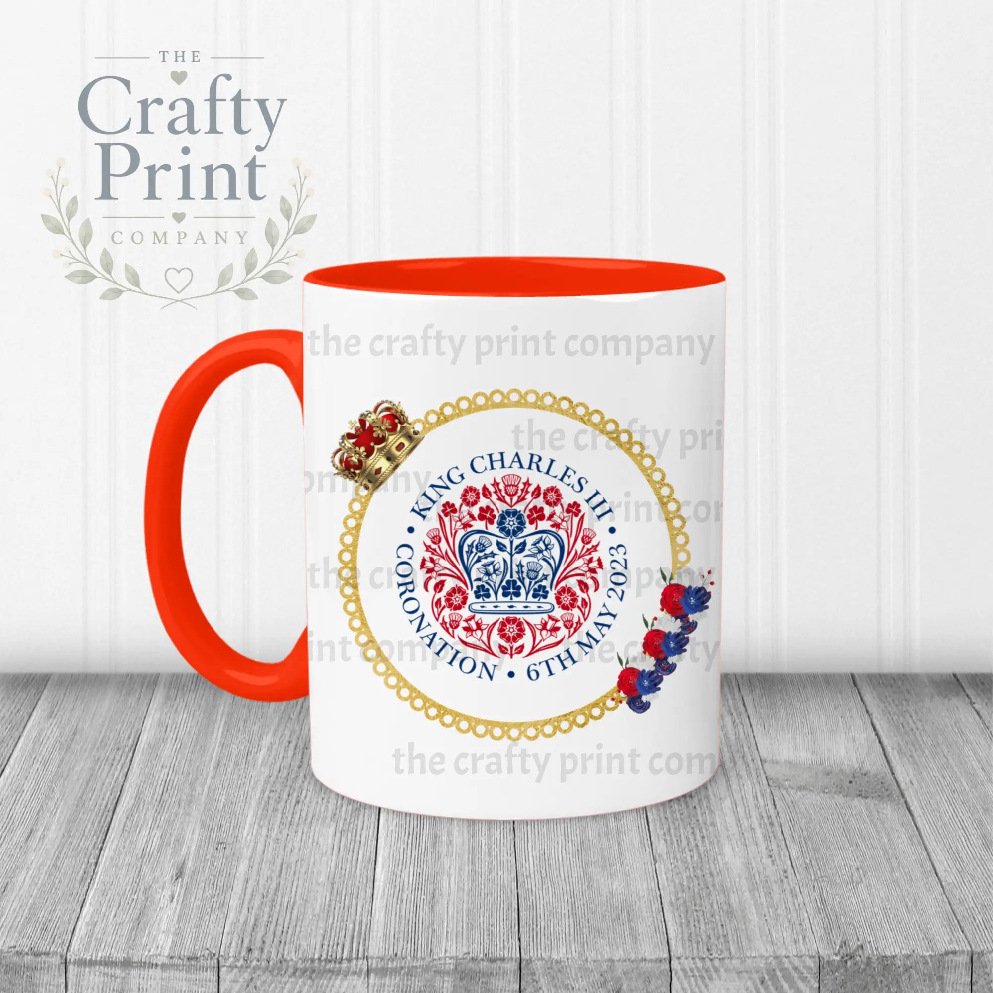 King Charles III Coronation Logo Crown Flowers Mug - Red