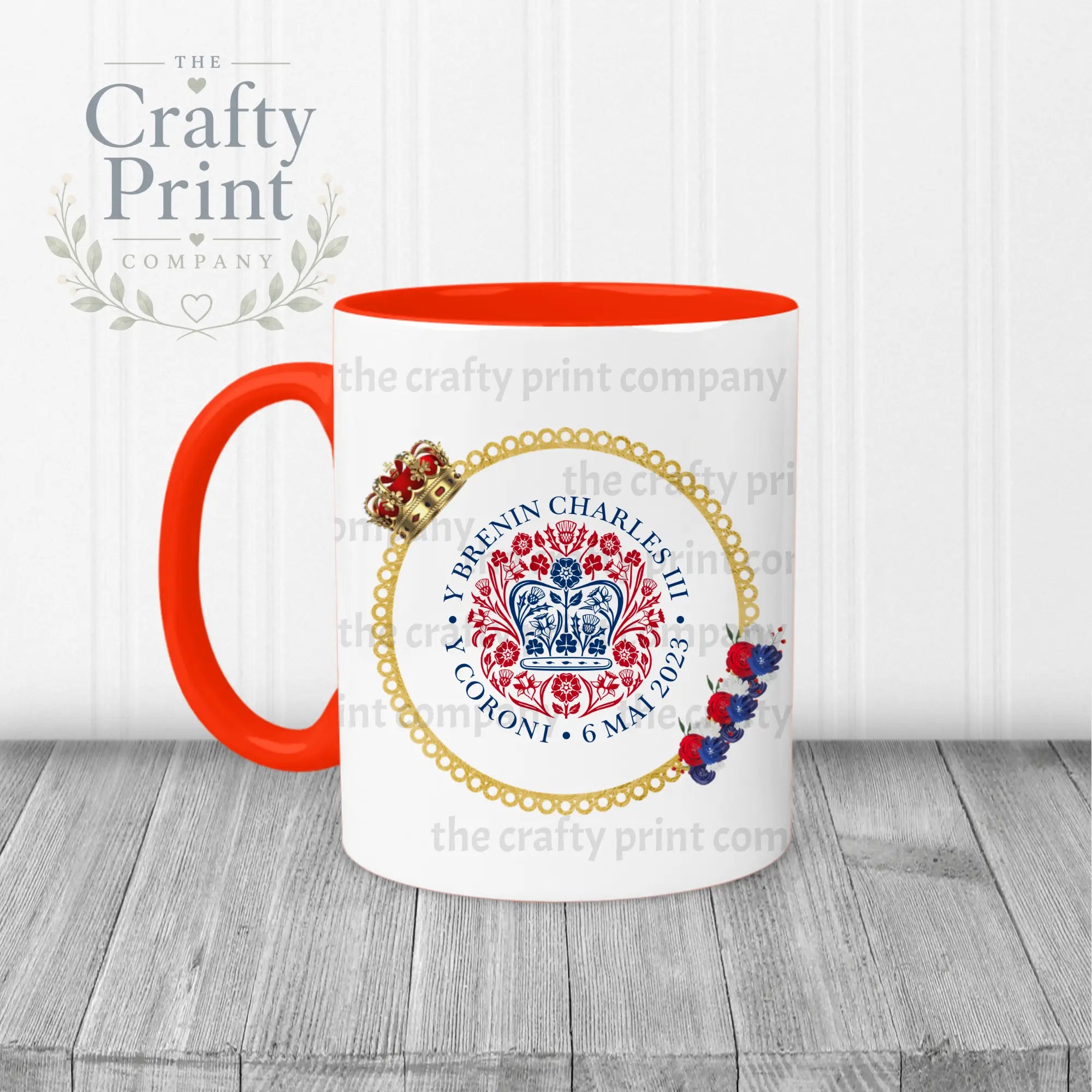 King Charles III Coronation Logo Crown Flowers Mug - Red