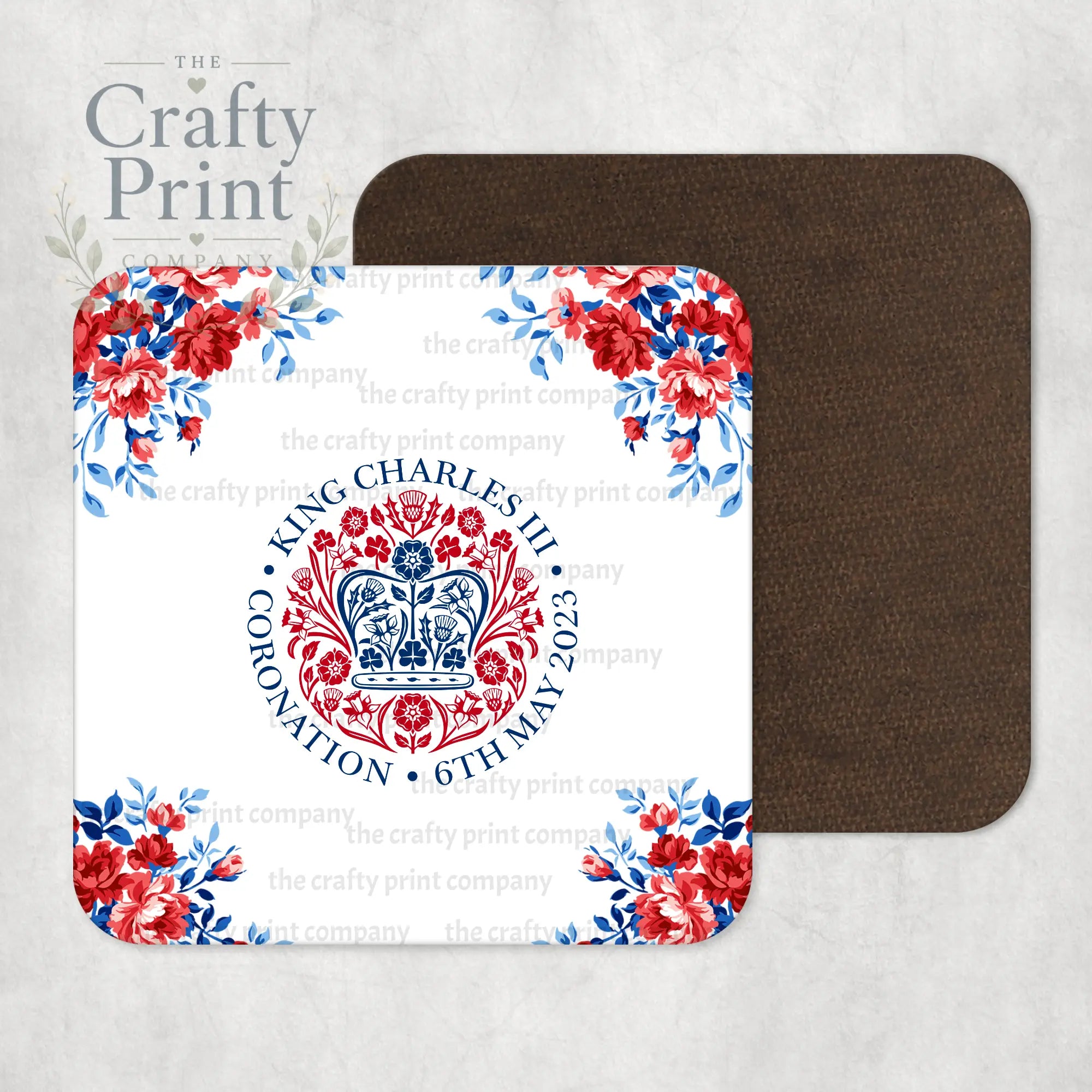 King Charles III Coronation Logo Flowers Coaster - English