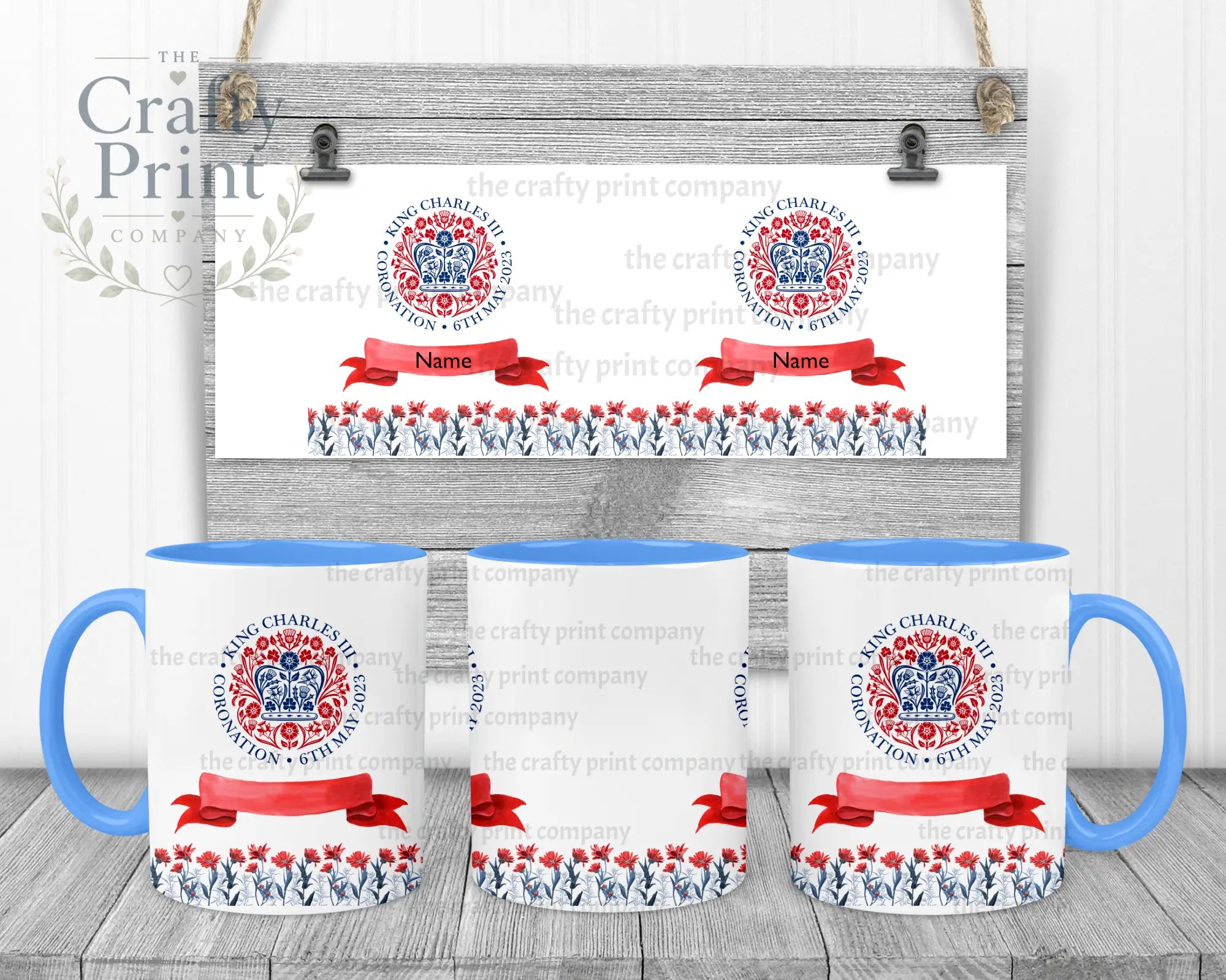 King Charles III Coronation Logo Scroll Mug - Blue Handle &