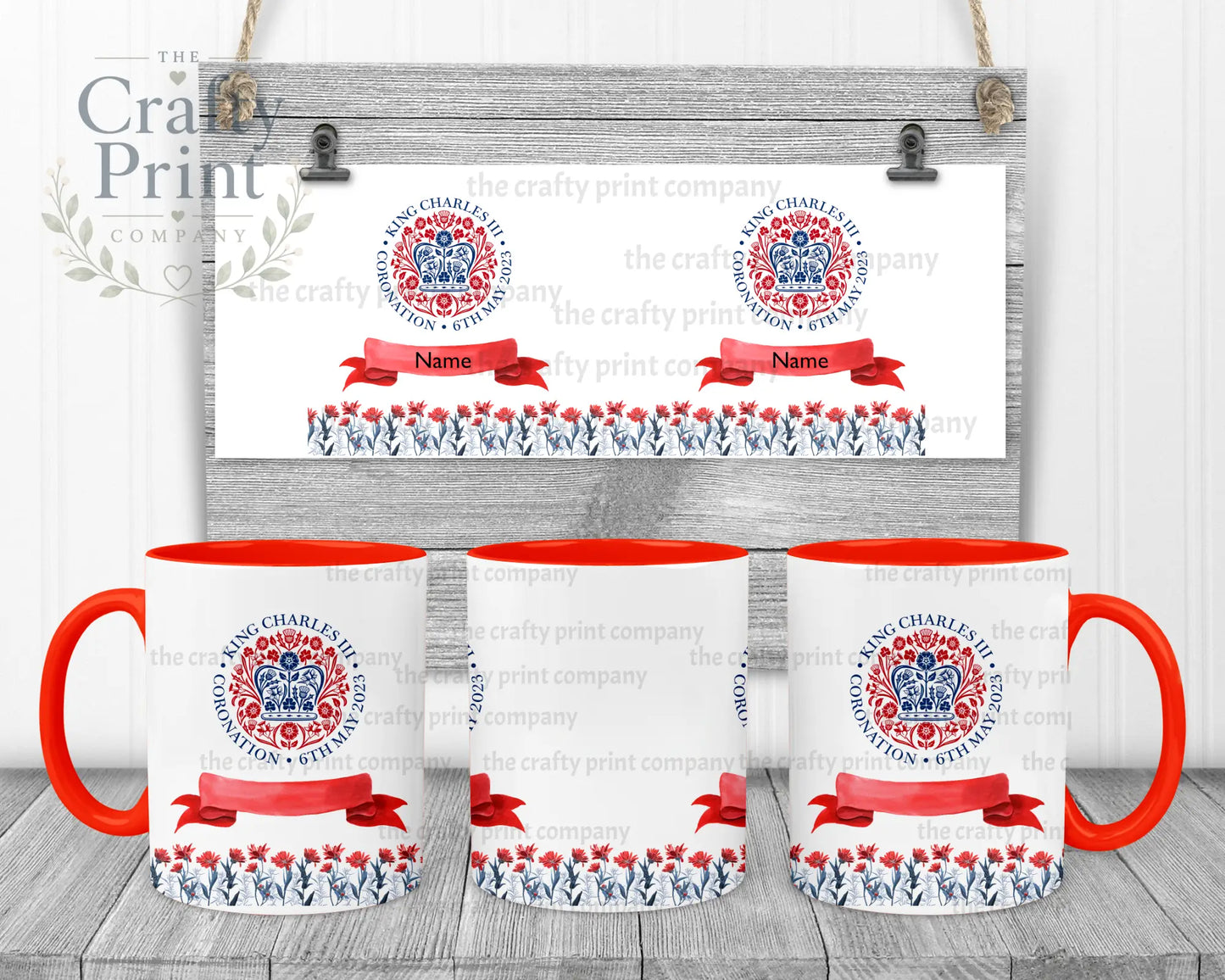 King Charles III Coronation Logo Scroll Mug - Red Handle &