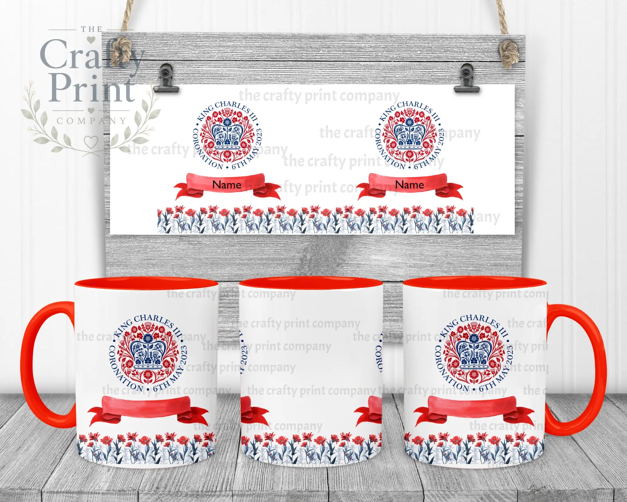King Charles III Coronation Logo Scroll Mug - Red Handle &