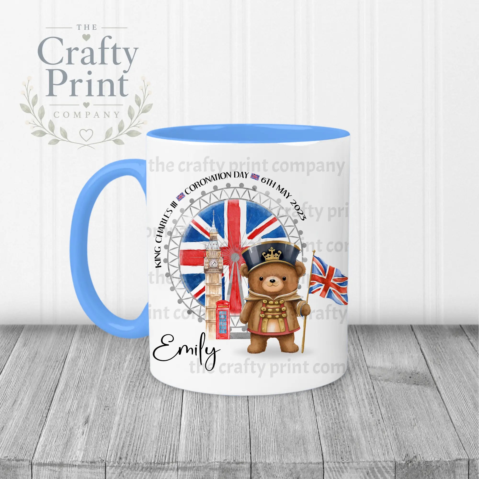 King Charles III Coronation Teddy Flag Mug - Blue Handle &