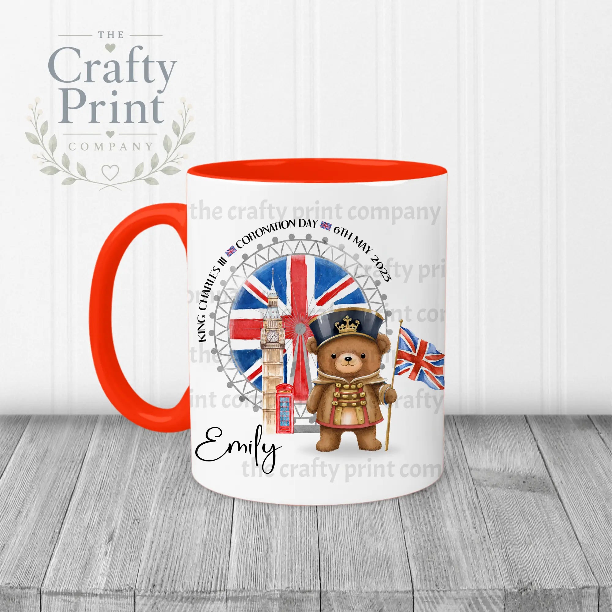 King Charles III Coronation Teddy Flag Mug - Red Handle &