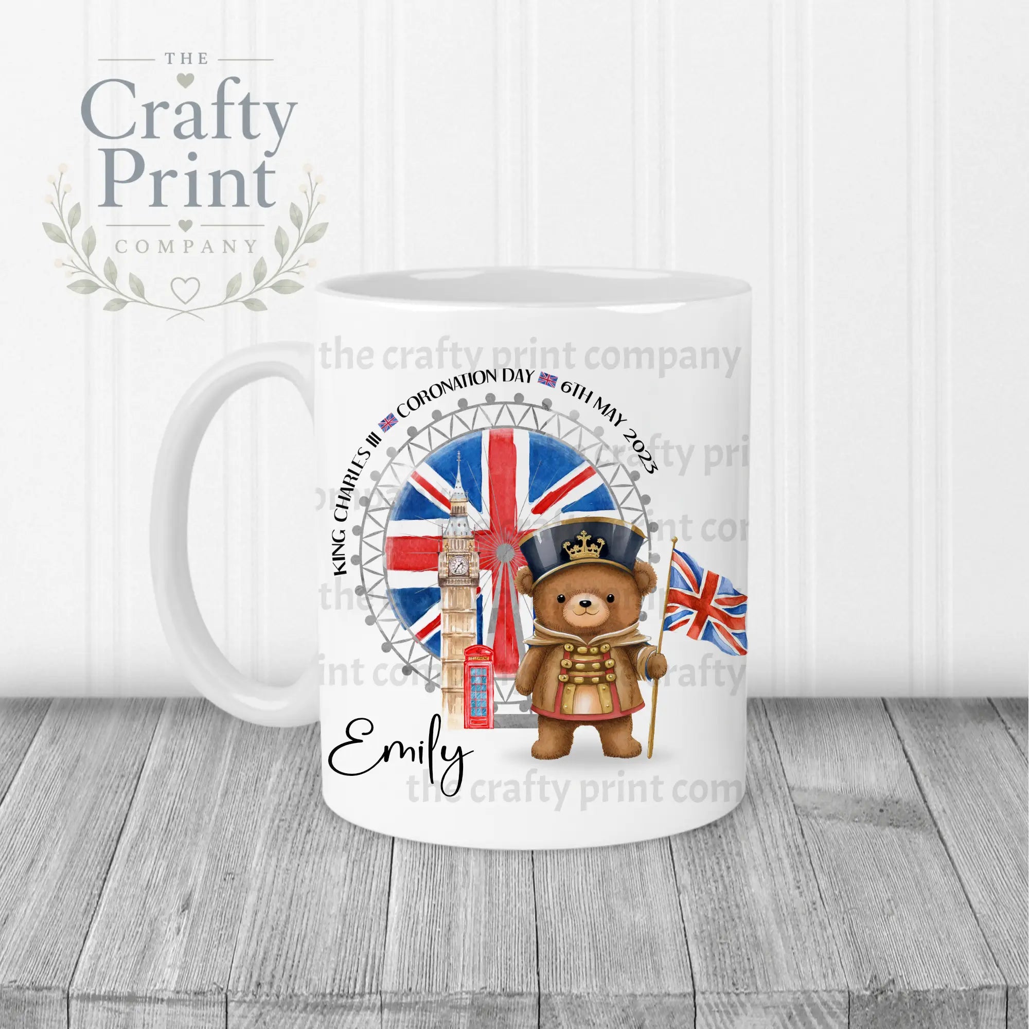 King Charles III Coronation Teddy Flag Mug - White Handle &