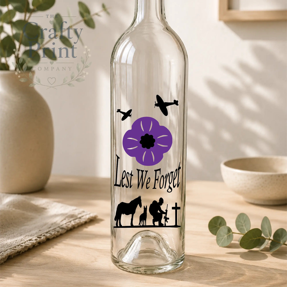 Lest we forget Purple Poppy Bottle Vinyl Decal