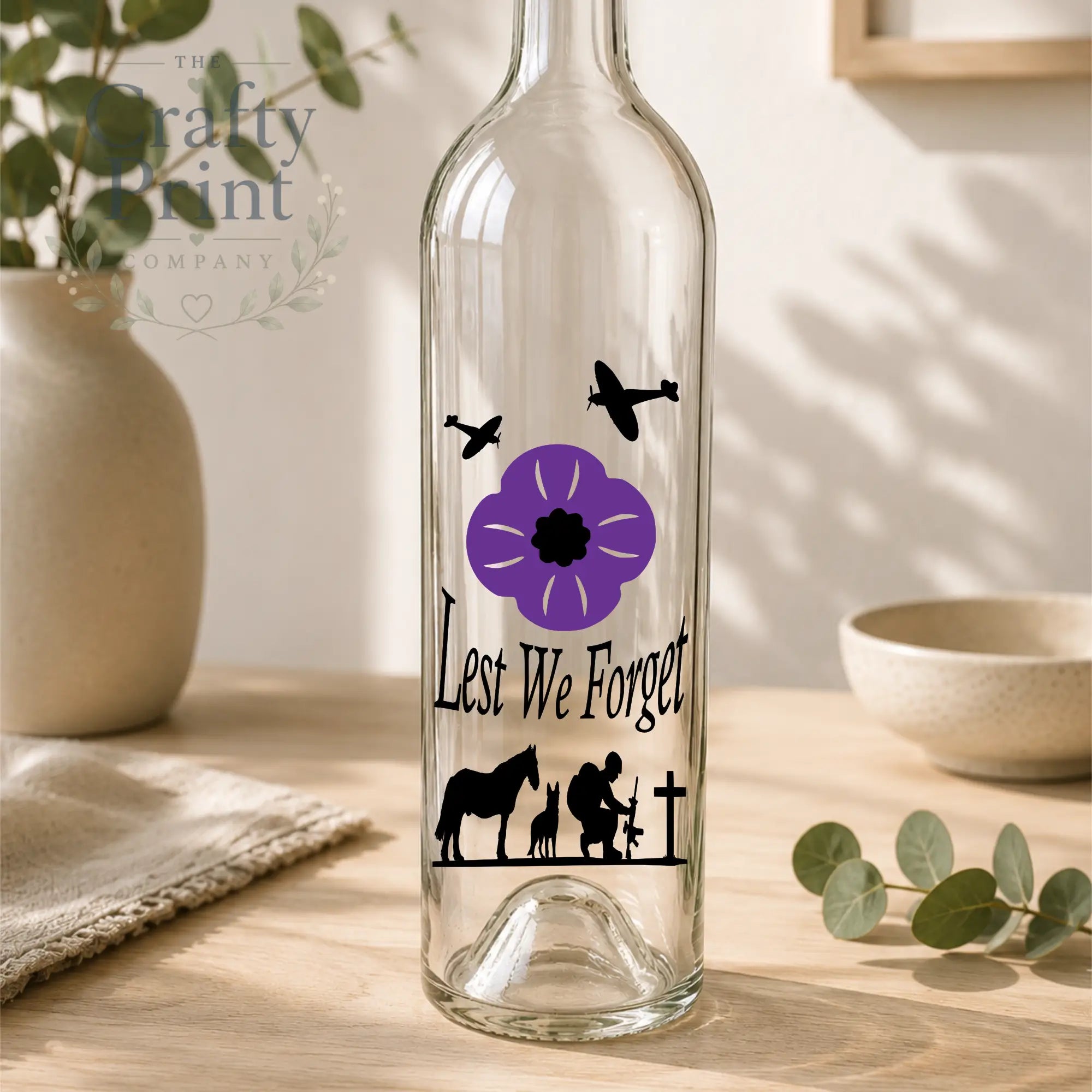 Lest we forget Purple Poppy Bottle Vinyl Decal