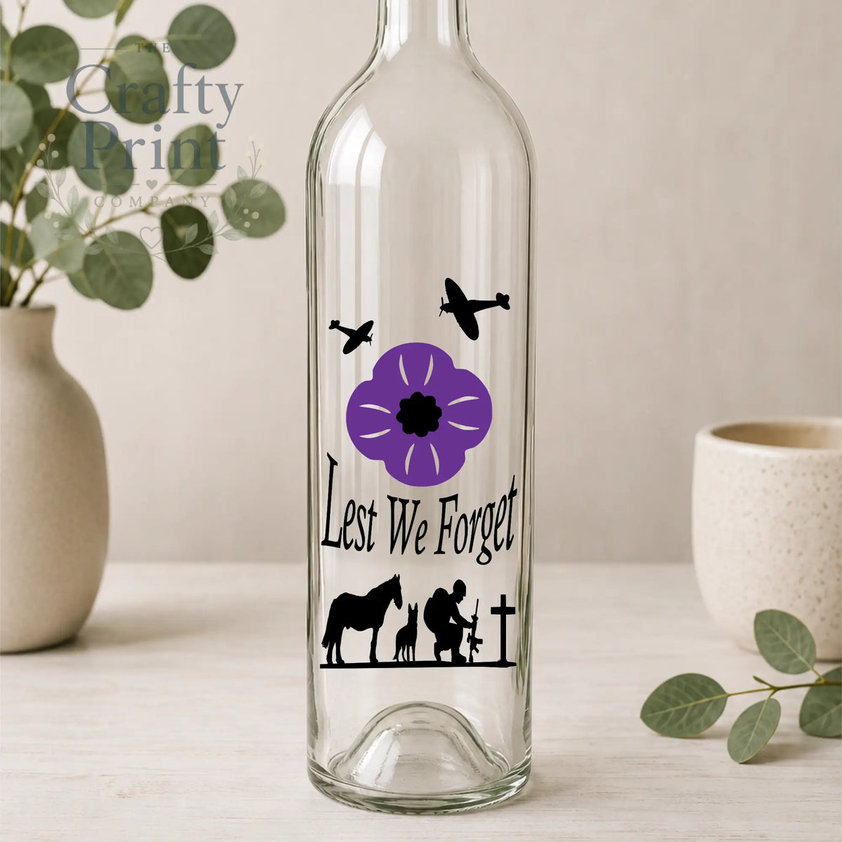 Lest we forget Purple Poppy Bottle Vinyl Decal
