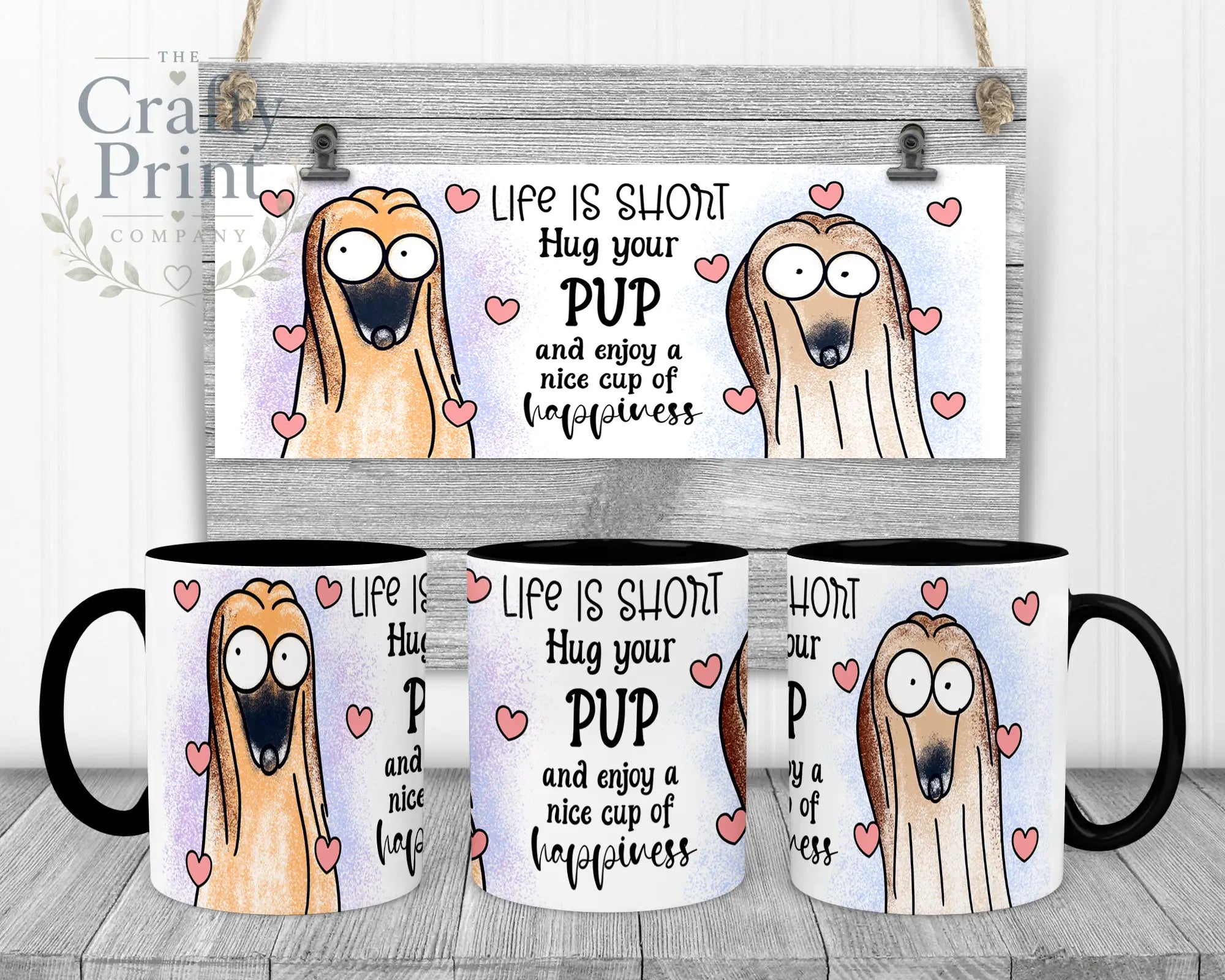 Life is short Hug your Pup Afghan Hound Mug - Black Handle