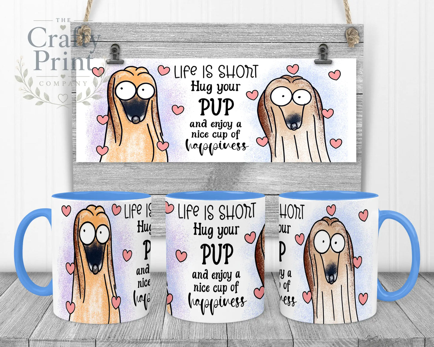 Life is short Hug your Pup Afghan Hound Mug - Blue Handle &