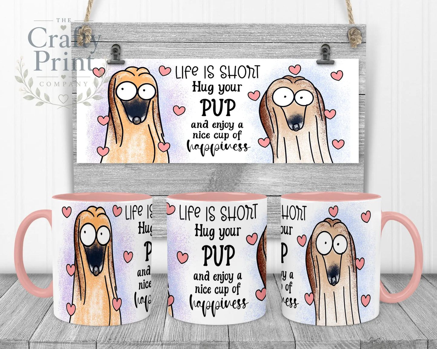 Life is short Hug your Pup Afghan Hound Mug - Pink Handle &