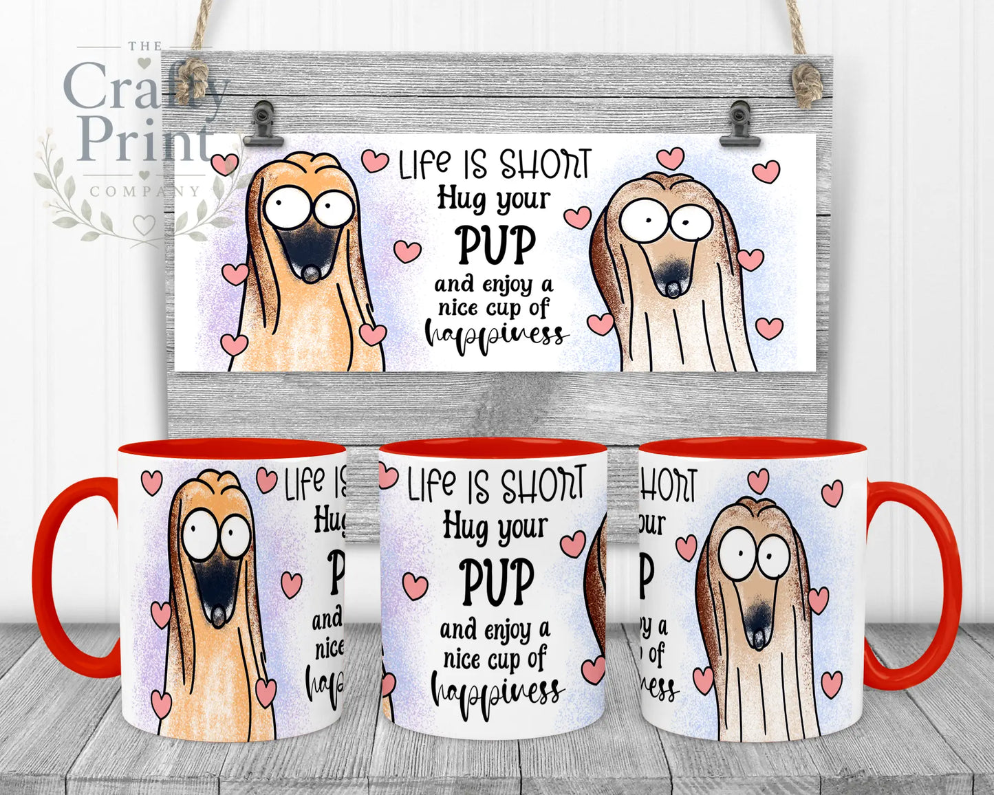 Life is short Hug your Pup Afghan Hound Mug - Red Handle &