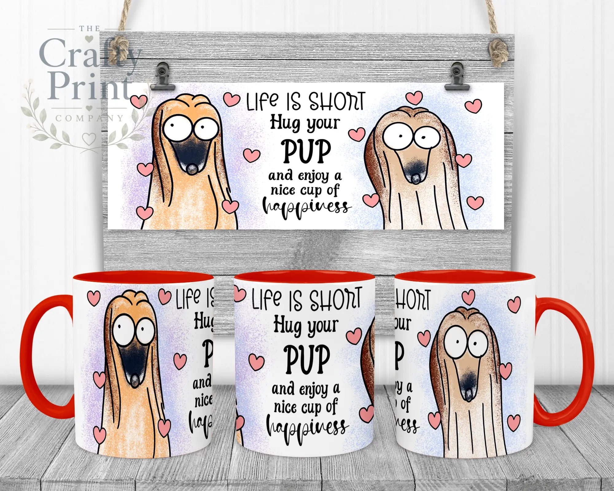 Life is short Hug your Pup Afghan Hound Mug - Red Handle &