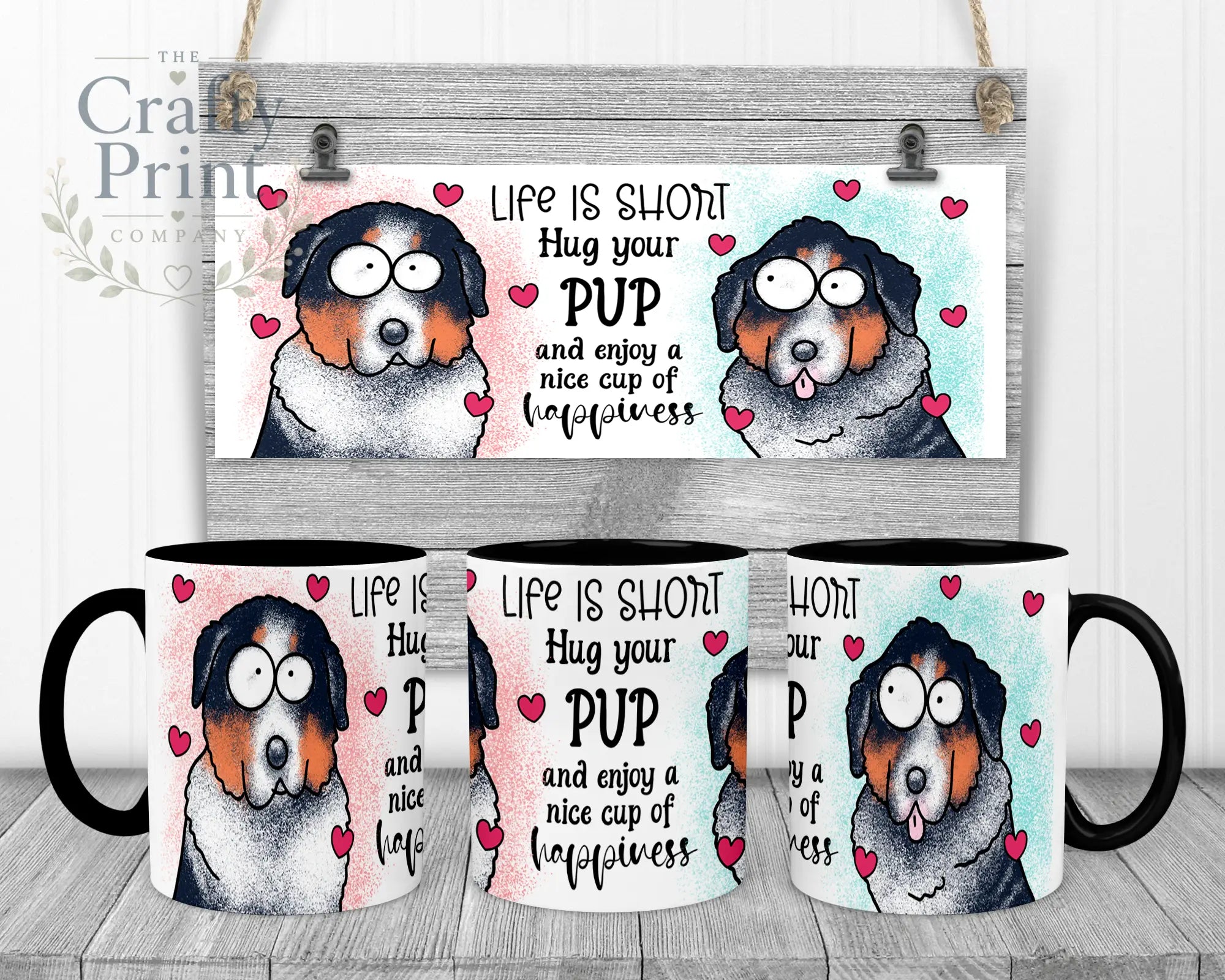 Life is short Hug your Pup Bernese Mountain Dog Mug - Black