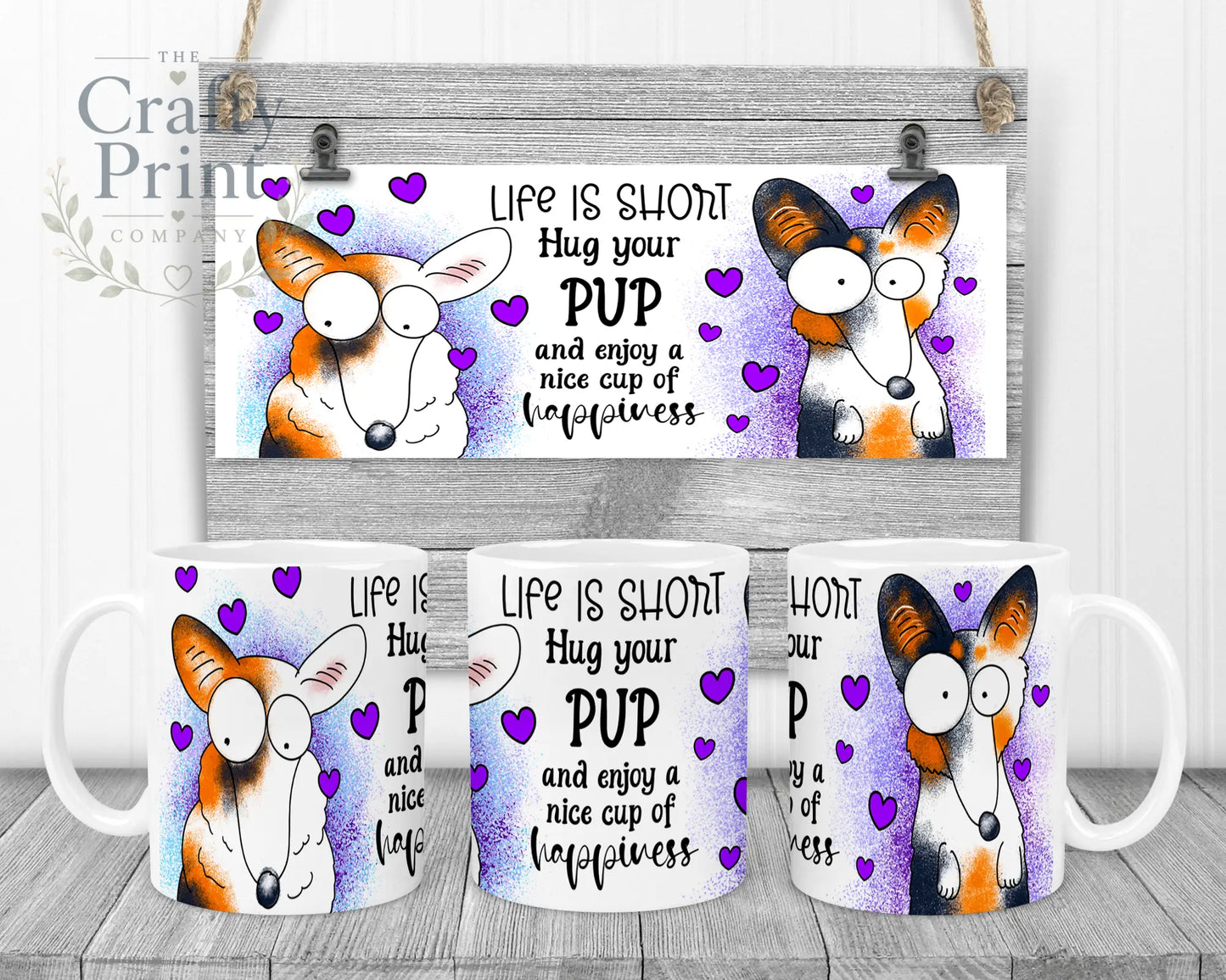 Life is short Hug your Pup Corgi Mug - White Handle & Inner
