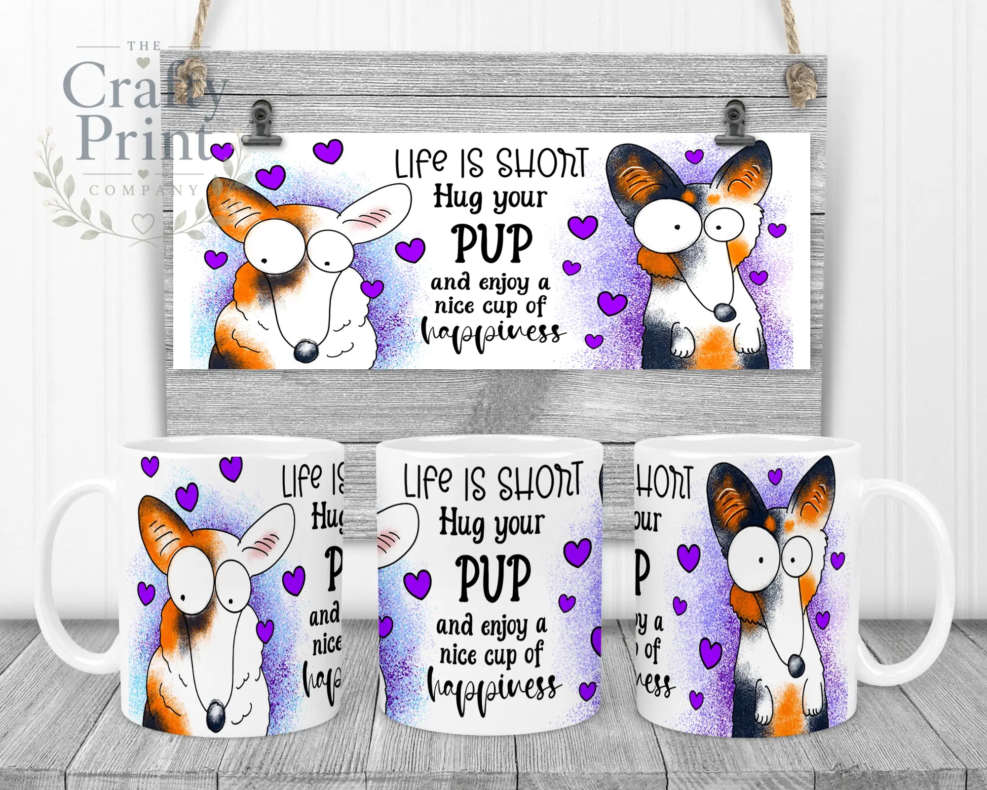Life is short Hug your Pup Corgi Mug - White Handle & Inner