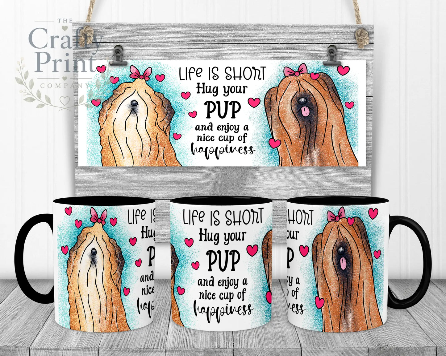 Life is short Hug your Pup Lhasa Apso Dog Mug - Black