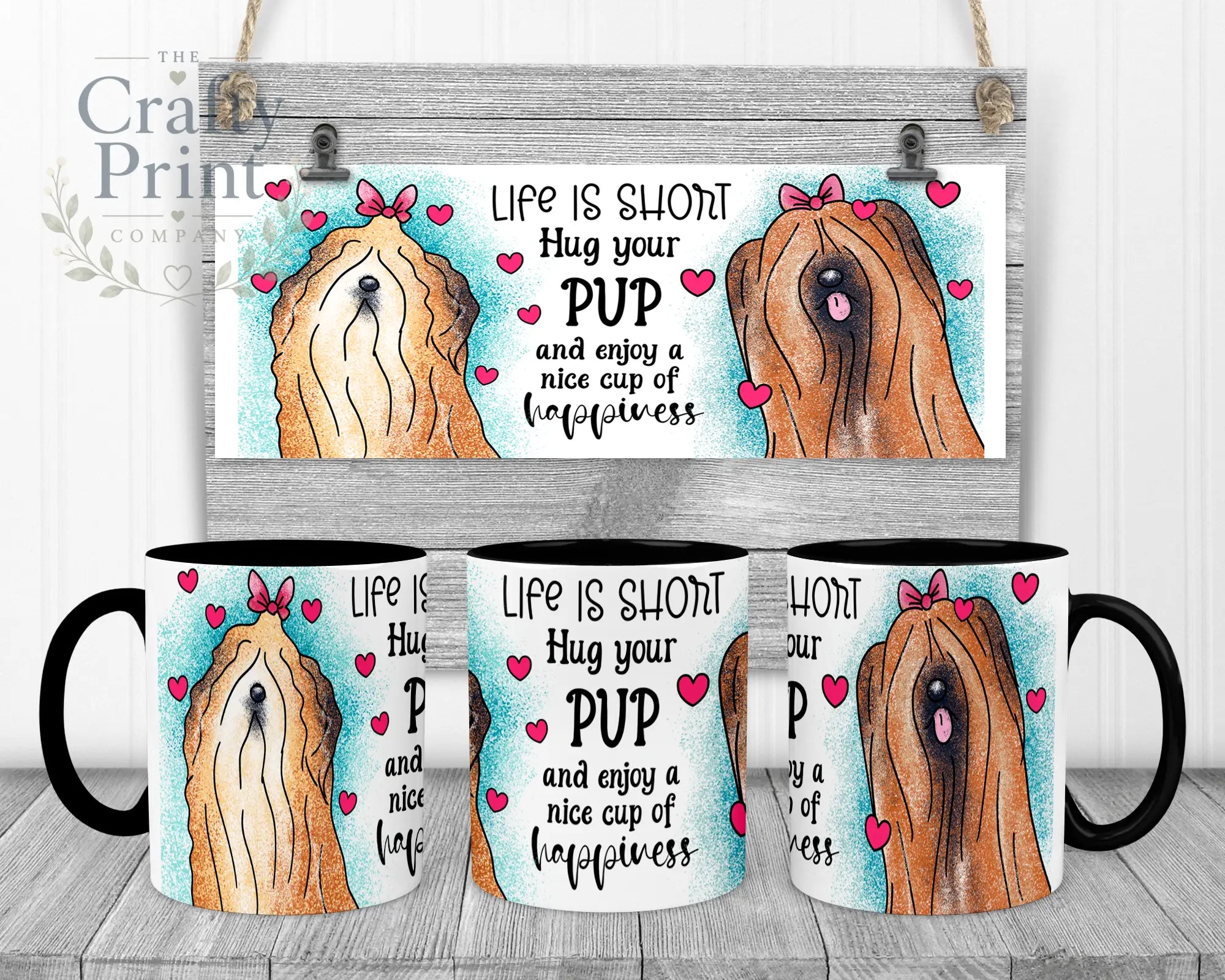 Life is short Hug your Pup Lhasa Apso Dog Mug - Black