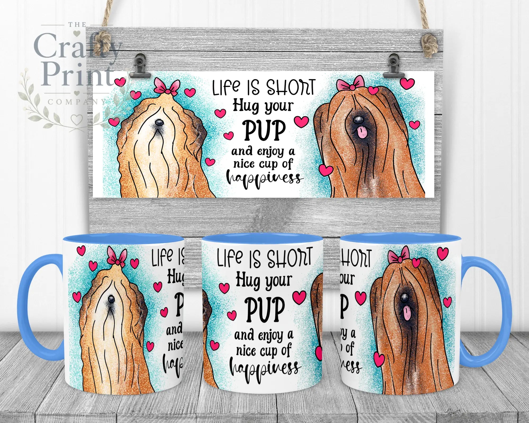 Life is short Hug your Pup Lhasa Apso Dog Mug - Blue Handle