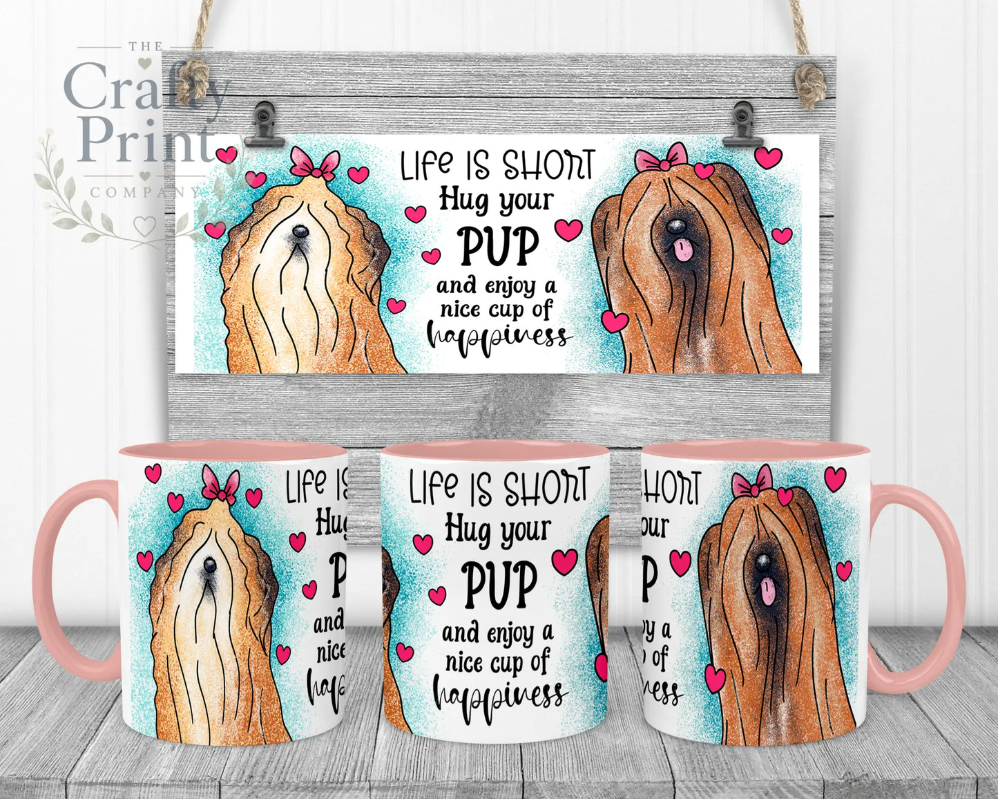 Life is short Hug your Pup Lhasa Apso Dog Mug - Pink Handle