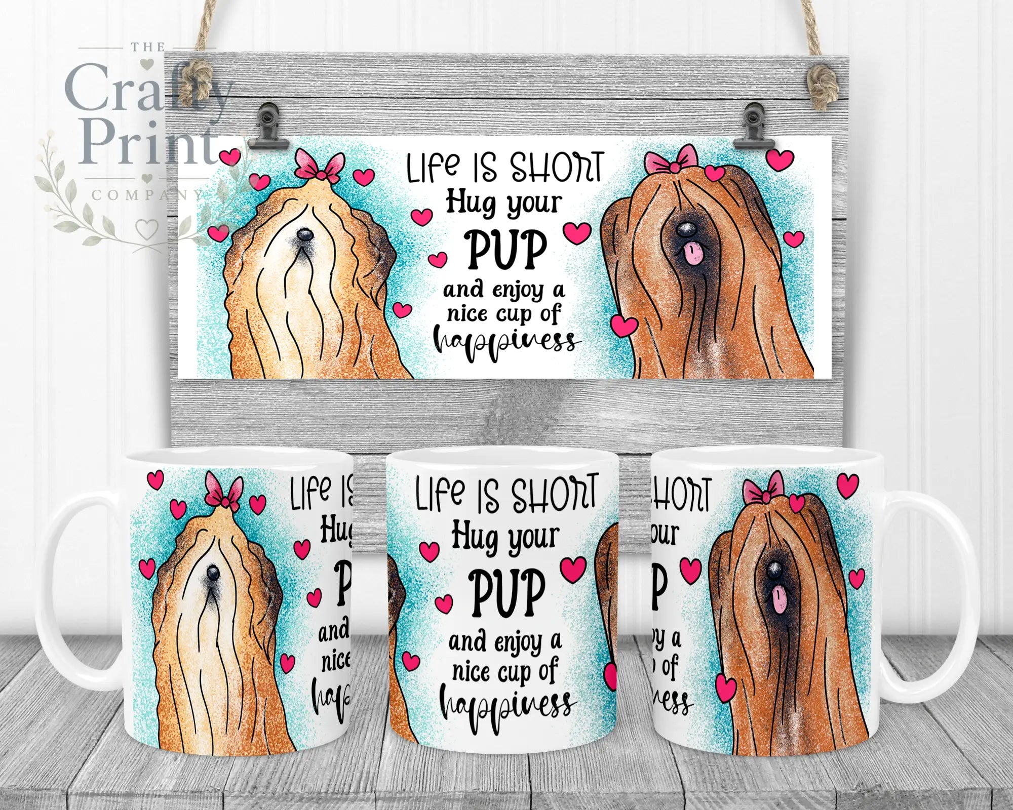 Life is short Hug your Pup Lhasa Apso Dog Mug - White