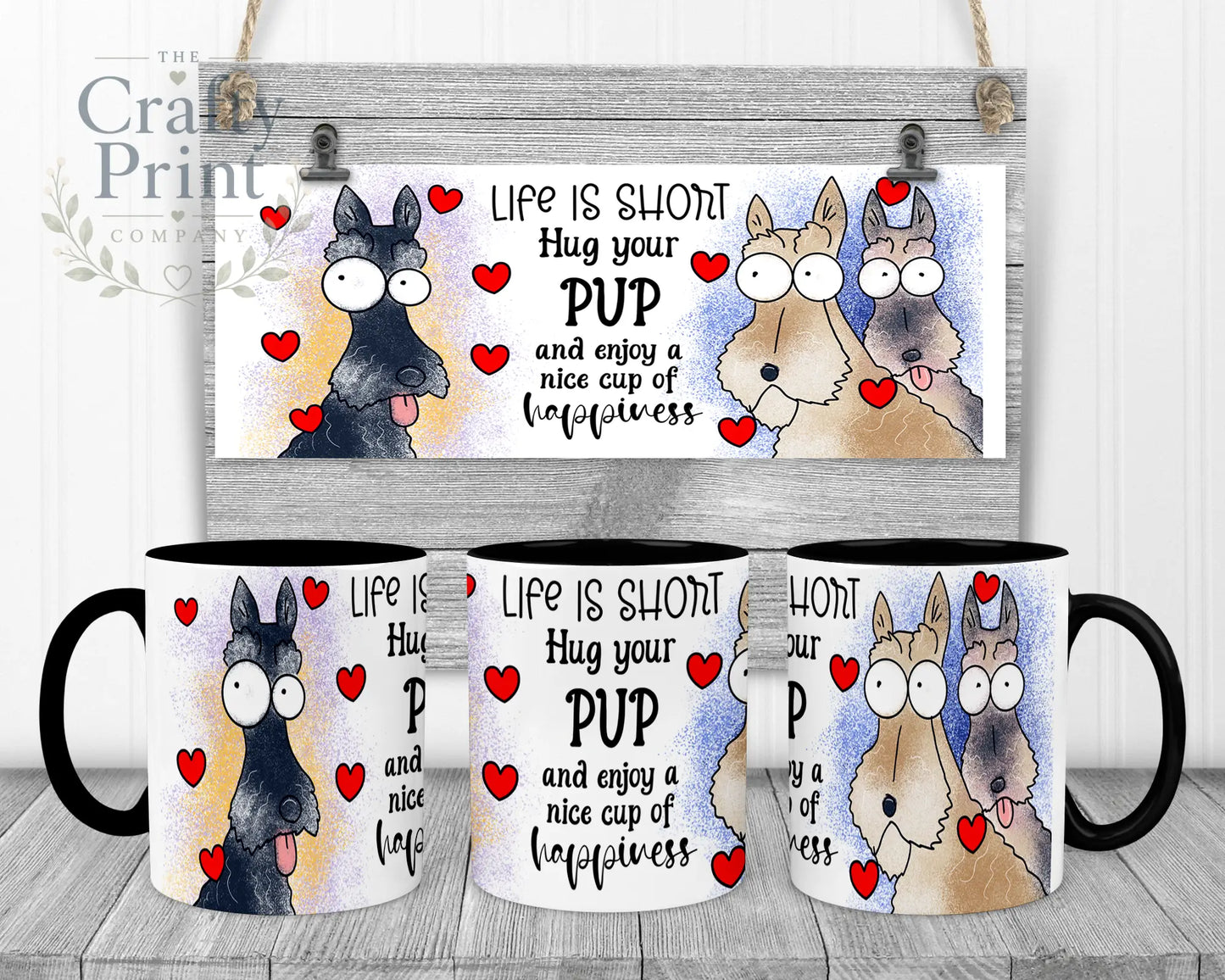 Life is short Hug your Pup Scottie Dog Mug - Black Handle &