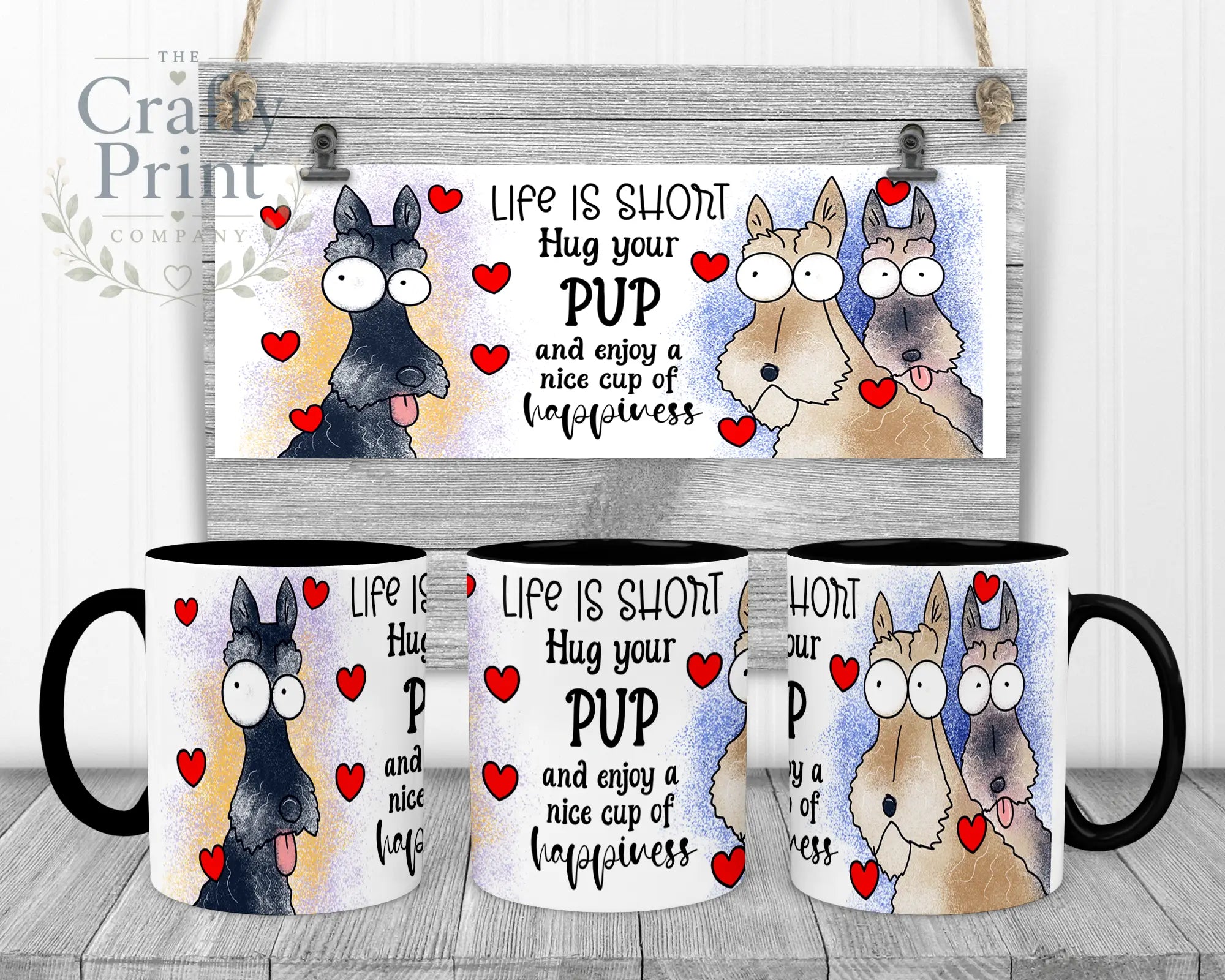Life is short Hug your Pup Scottie Dog Mug - Black Handle &