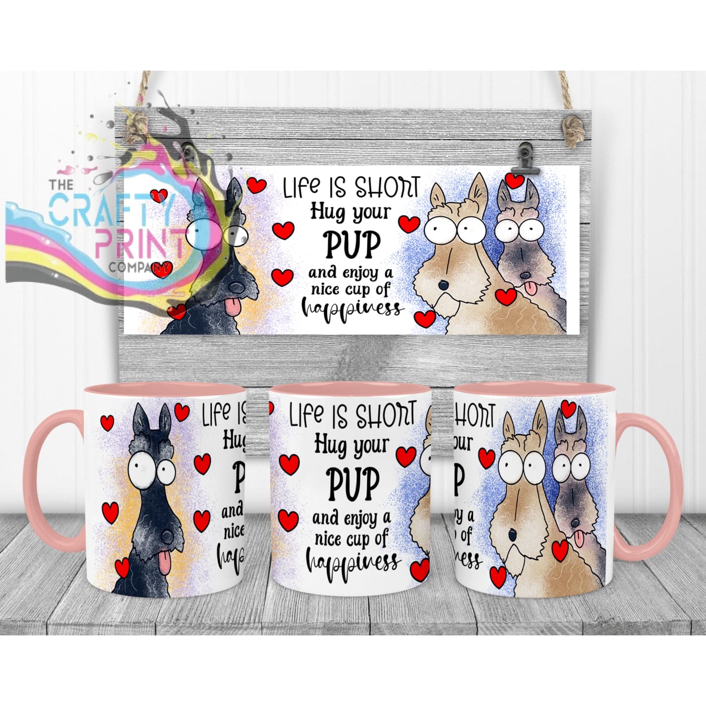 Life is short Hug your Pup Scottie Dog Mug - Pink Handle &