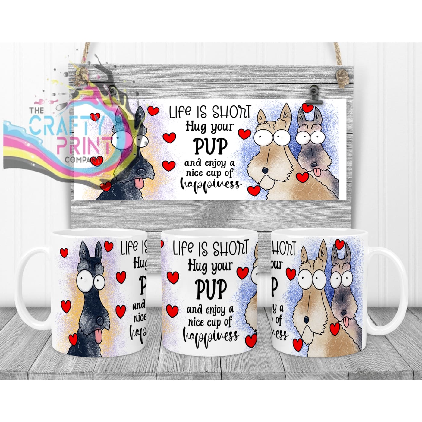 Life is short Hug your Pup Scottie Dog Mug - White Handle &