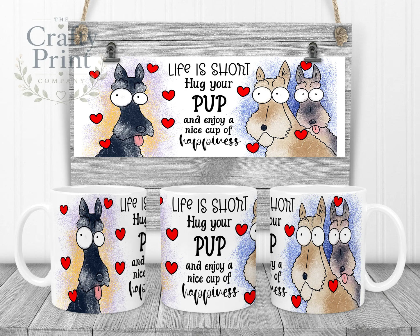 Life is short Hug your Pup Scottie Dog Mug - White Handle &