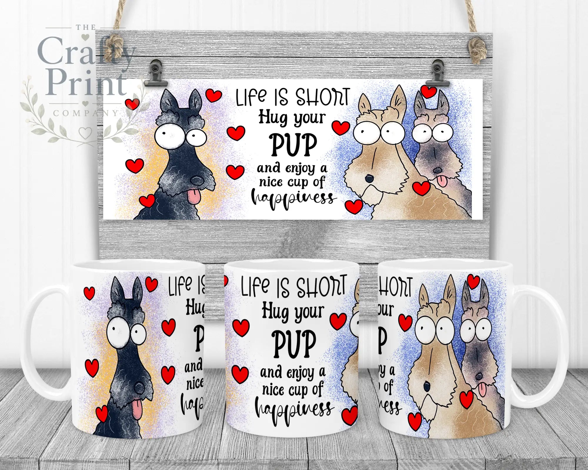 Life is short Hug your Pup Scottie Dog Mug - White Handle &