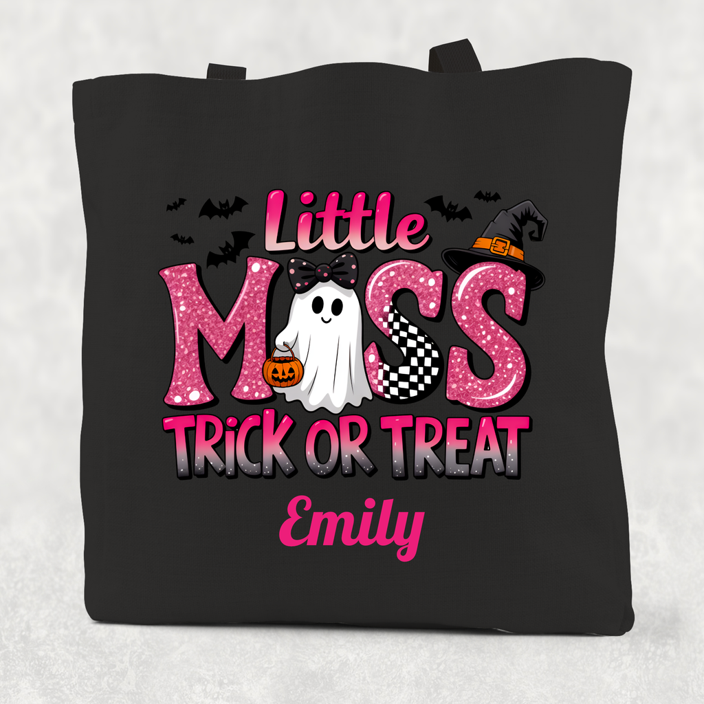 Personalised Little Miss Trick or Treat Cotton Re-usable Tote Bag