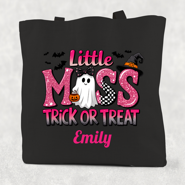 Personalised Little Miss Trick or Treat Cotton Re-usable Tote Bag