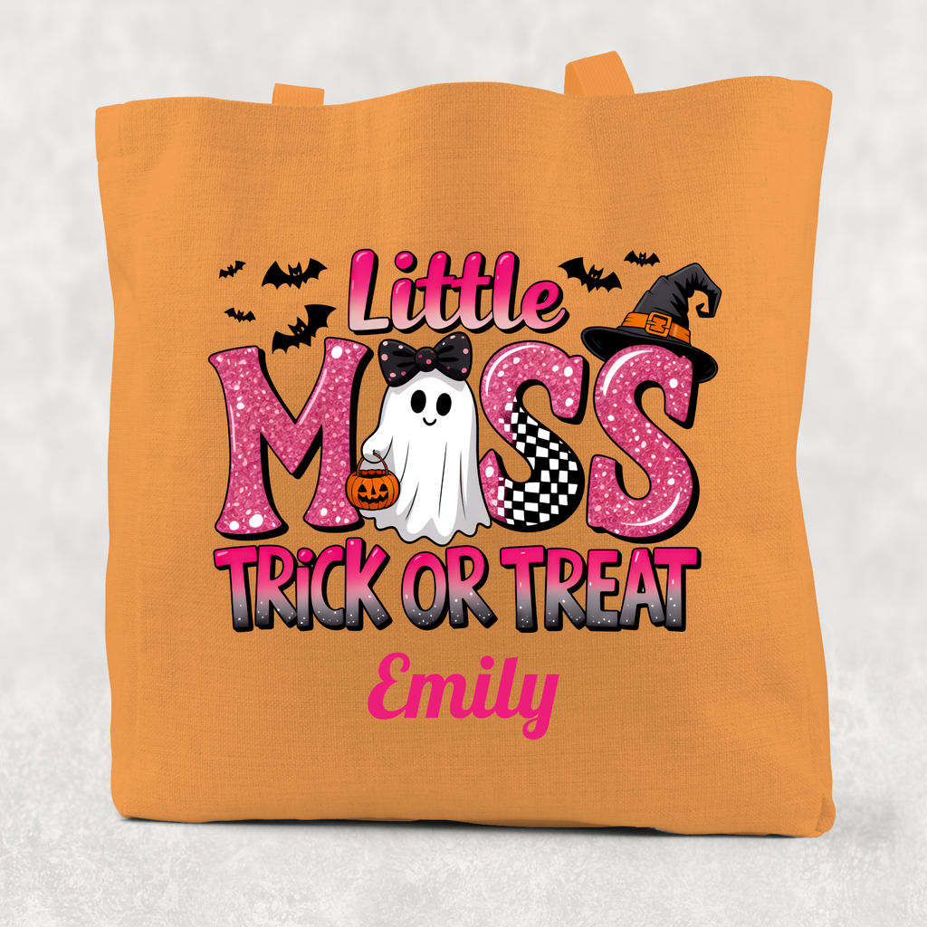 Personalised Little Miss Trick or Treat Cotton Re-usable Tote Bag