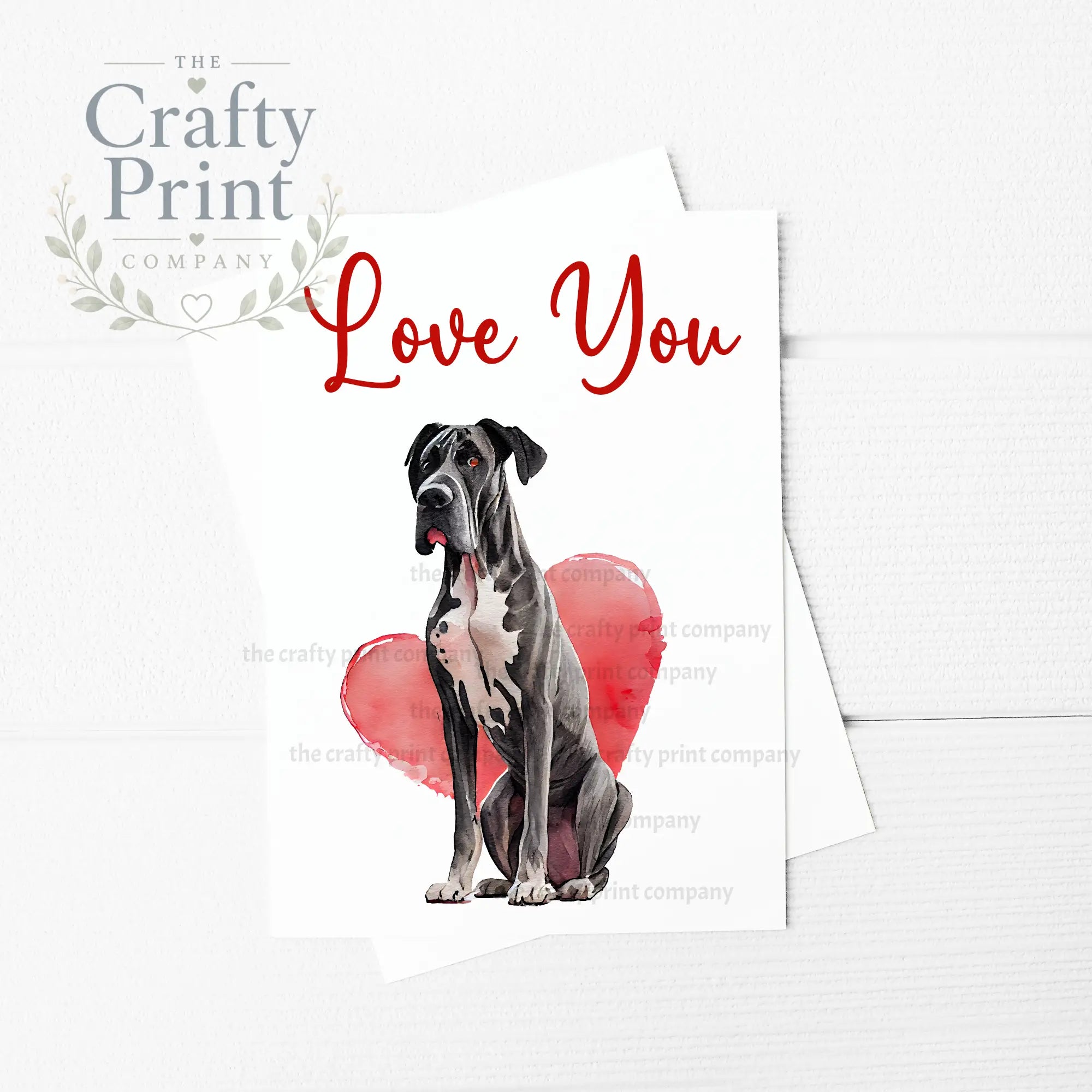 Love You Great Dane Valentine’s A5 Card - Greeting & Note
