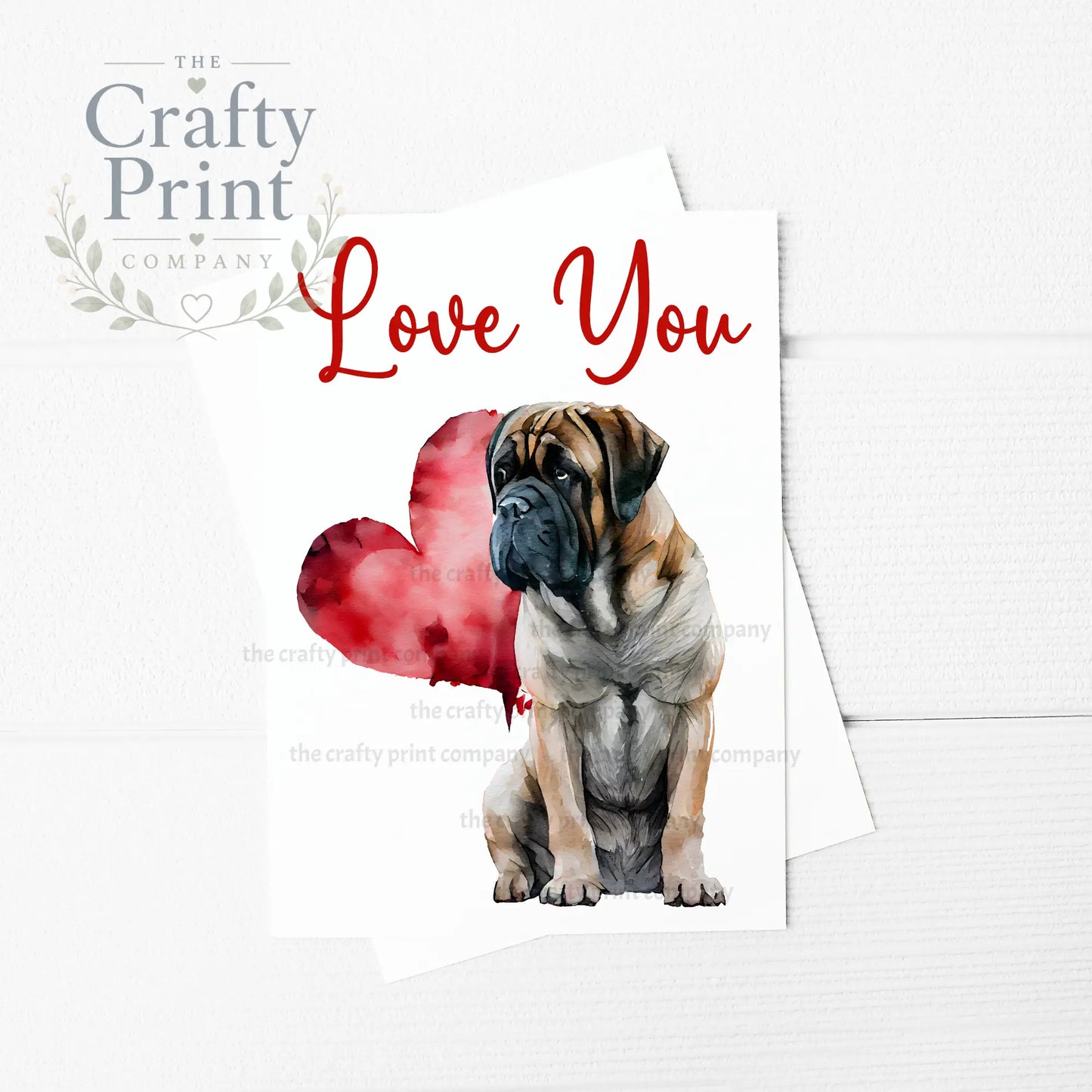 Love You Mastiff Valentine’s A5 Card - Greeting & Note Cards