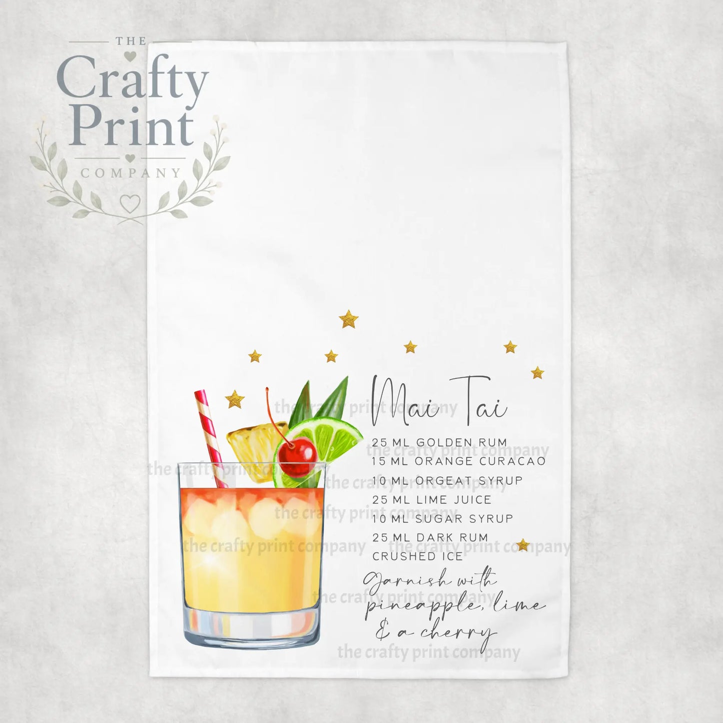 Mai Tai Cocktail Recipe Tea Towel - Kitchen Towels