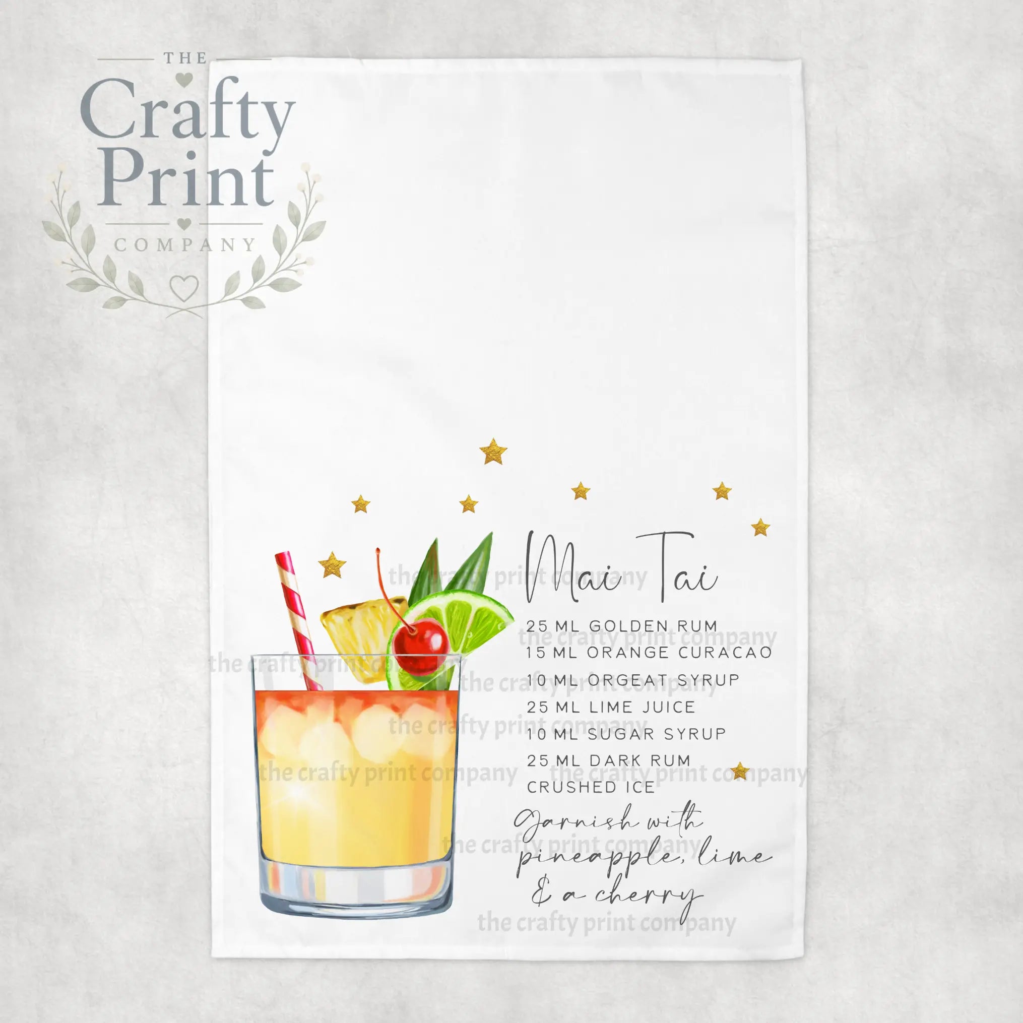 Mai Tai Cocktail Recipe Tea Towel - Kitchen Towels